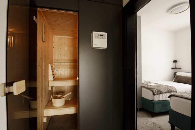 wooden sauna interior benches