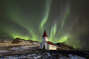 aurora borealis snowy landscape